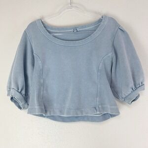 Aerie Seams Right Short Sleeve Sweatshirt Cropped Faded Blue Casual Womens Large